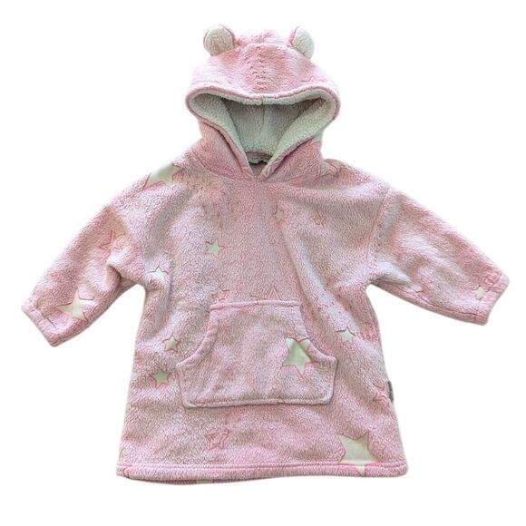 Girls Pink Stars Fleece Oversized Hoodie Blanket size 3-4 - Picture 1 of 4